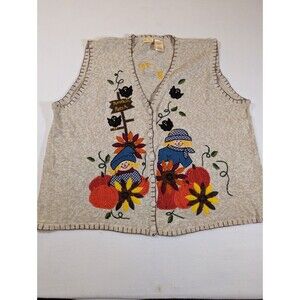 VTG Bobbie Brooks Sweater Vest Halloween Pumpkin Patch Scarecrow XXL
